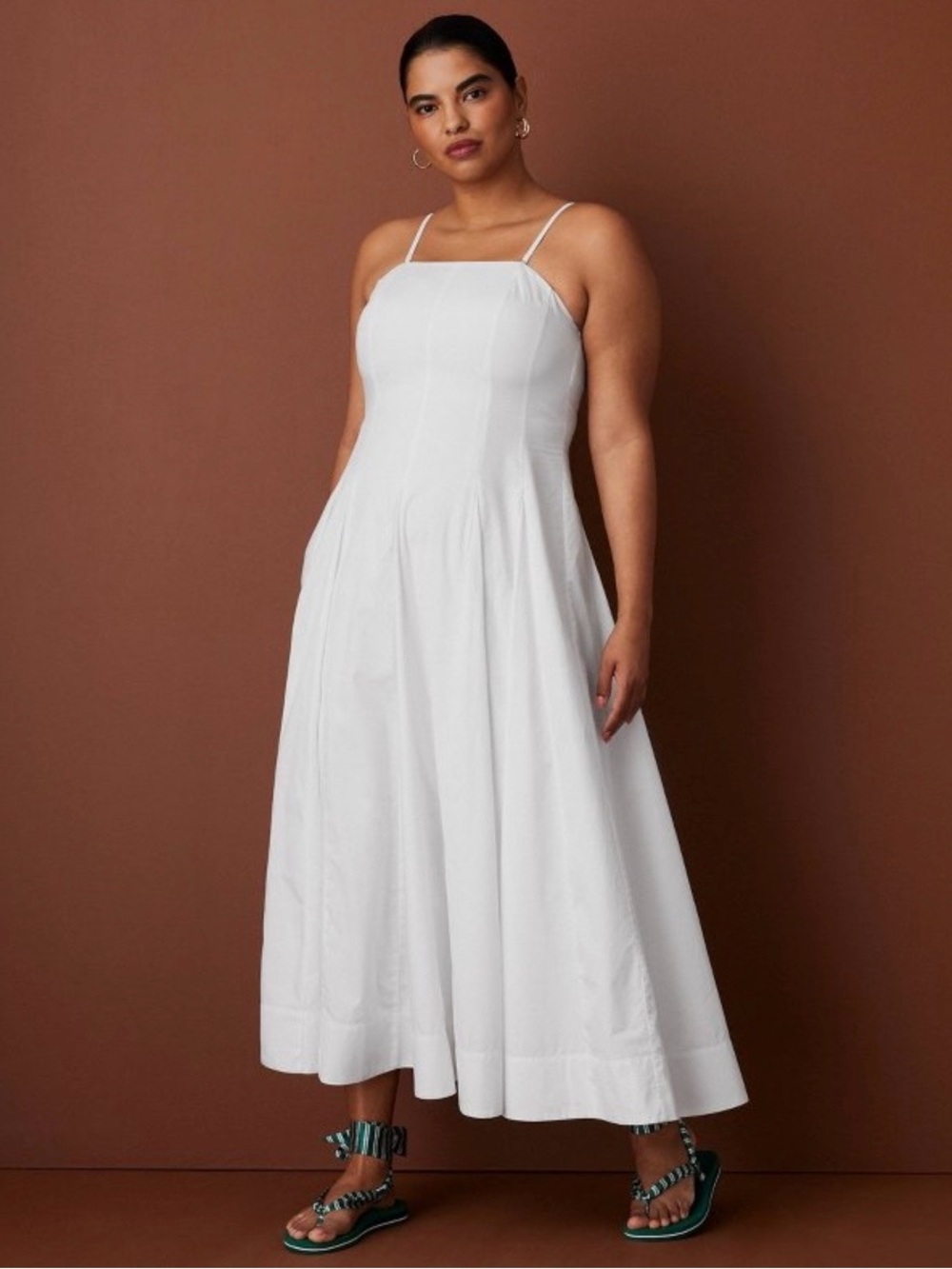 NWT Rosie Assoulin White Square-Neck Midi Dress with Spaghetti Straps size XS.